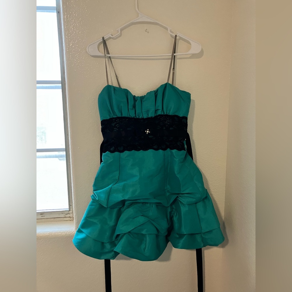 Satin green prom dress